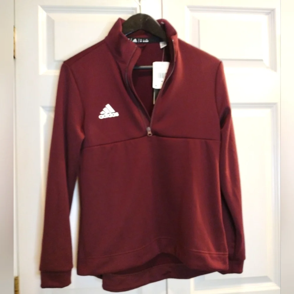 Adidas Team 1/4 Zip Pull Over Jersey Shirt Maroon w/ White Logo Medium NWT - Picture 3 of 8